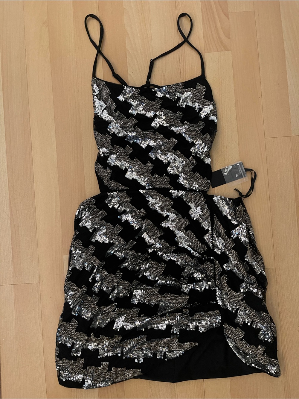 REVOLVE | h:ours Black and Silver Sequin Strappy Mini Dress